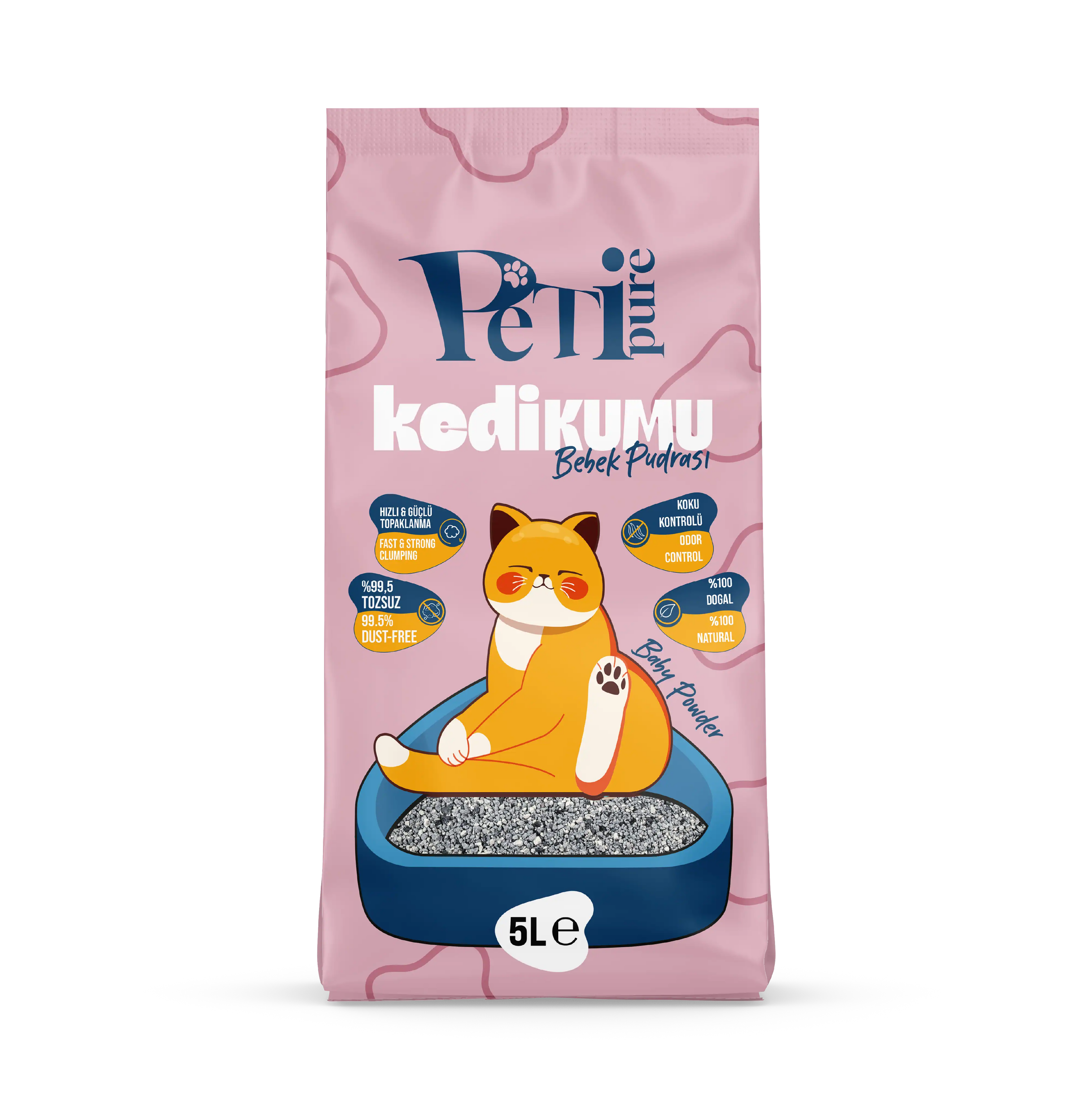 Petipure Bebek Pudrası Kokulu Bentonit Kedi Kumu