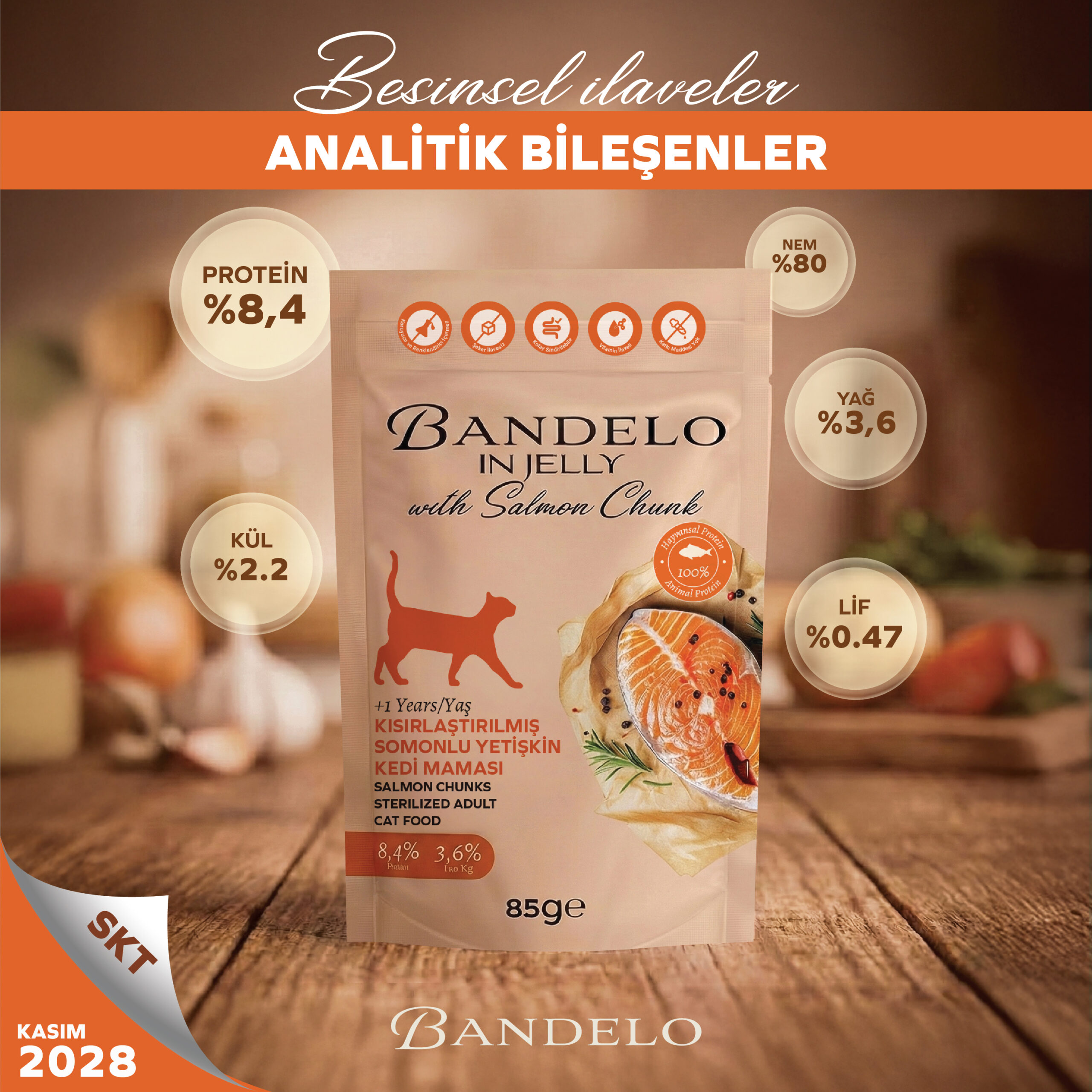 Yaş Kedi Maması Bandelo Somonlu Kısırlaştırılmış Pouch