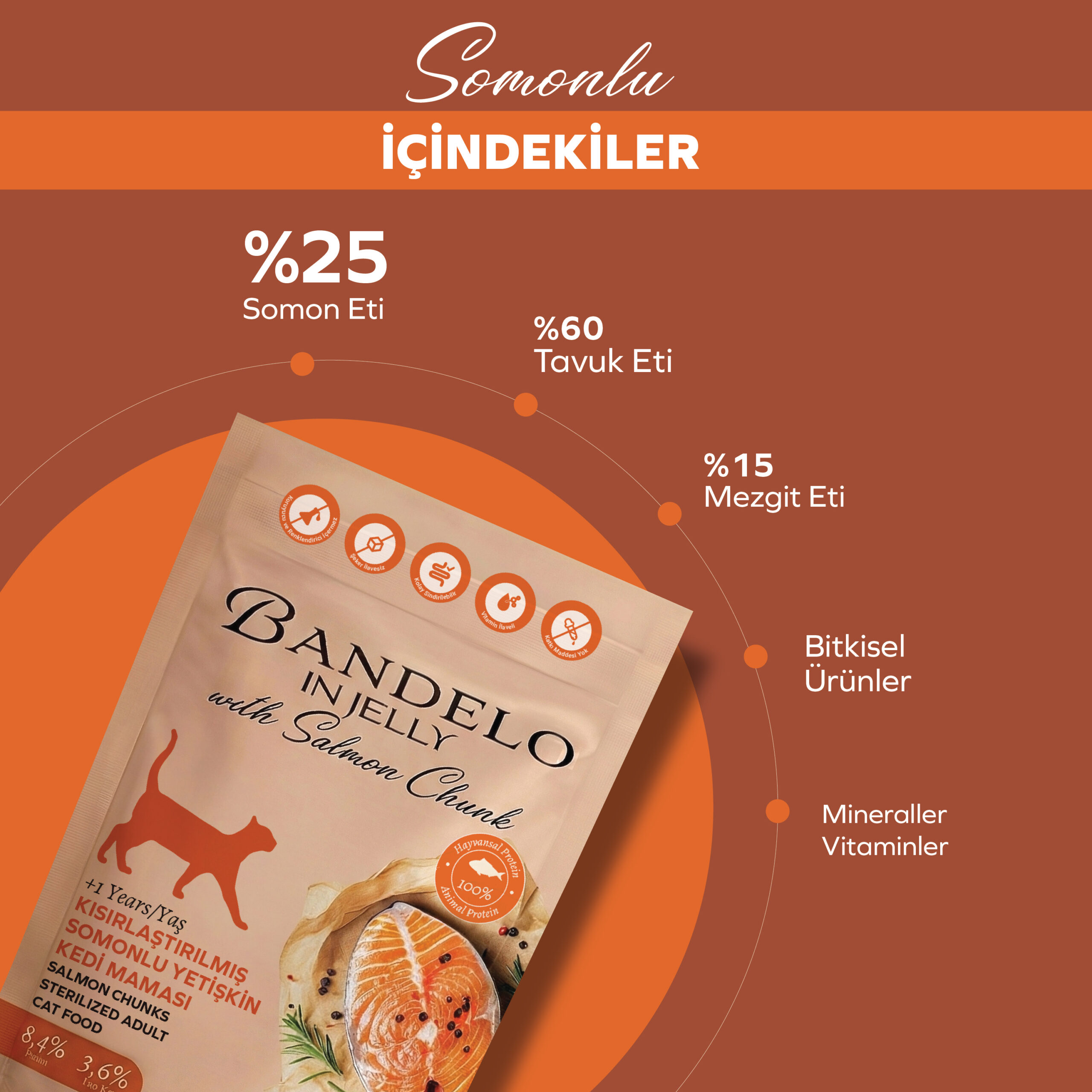 Yaş Kedi Maması Bandelo Somonlu Kısırlaştırılmış Pouch