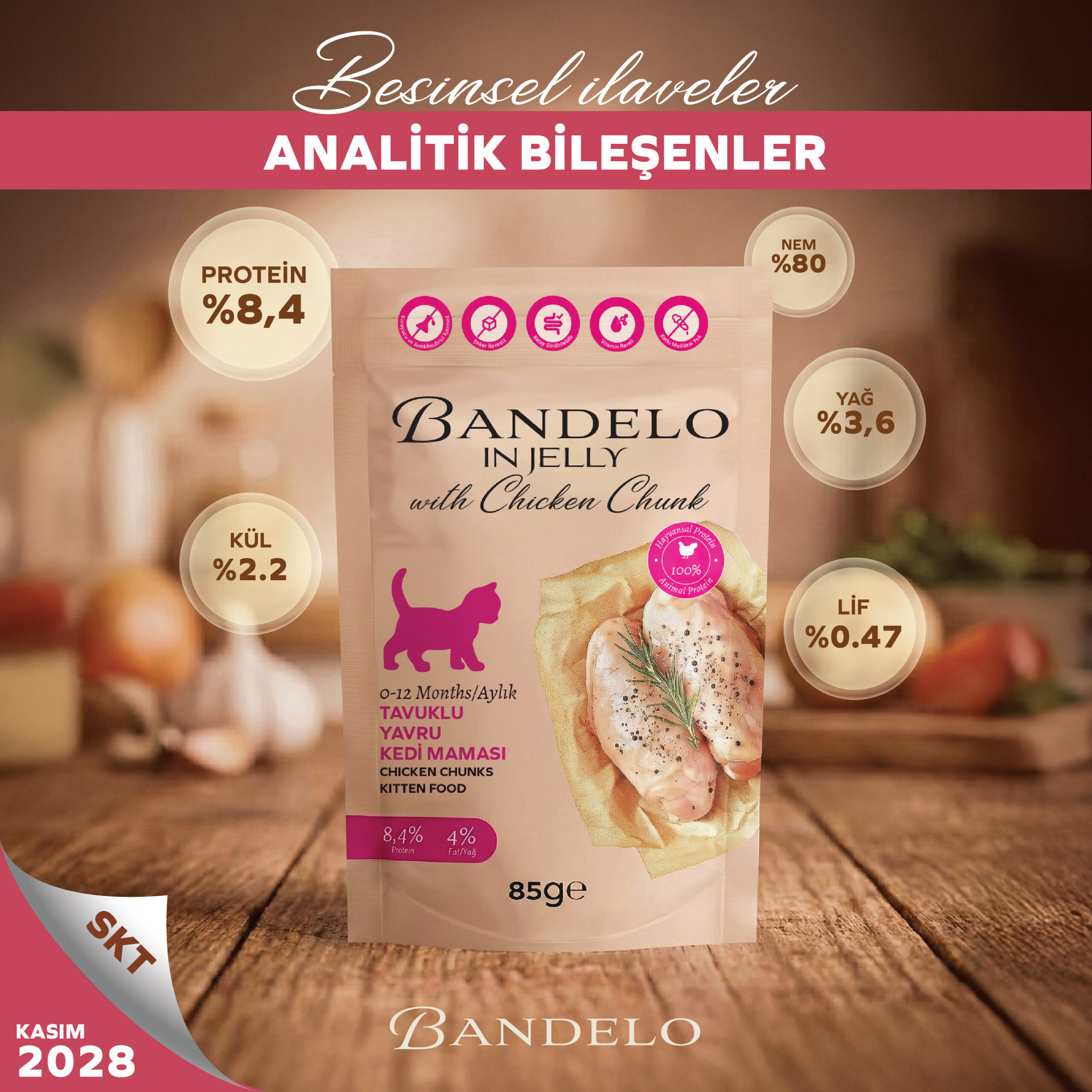 Yaş Kedi Maması Bandelo Tavuklu Yavru 85g