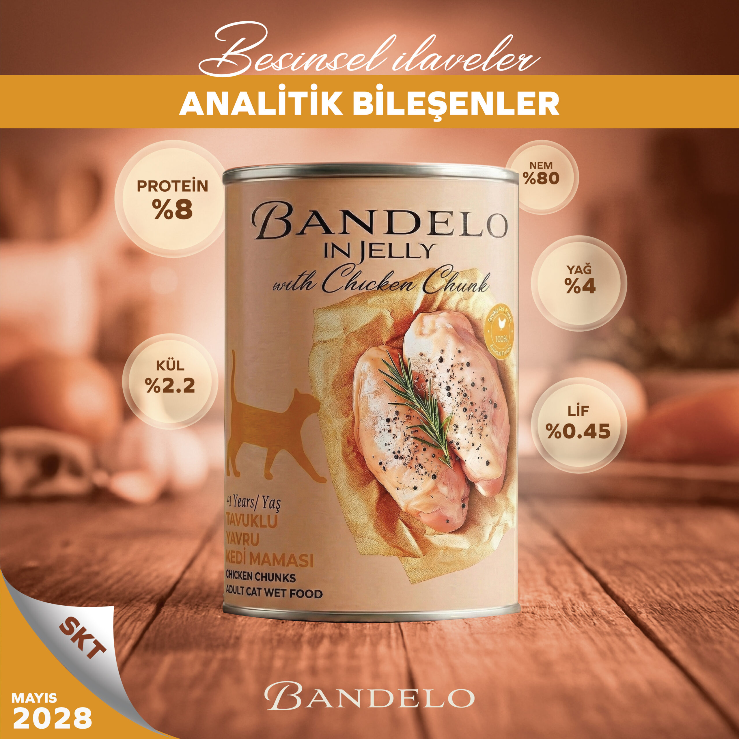 Yaş Kedi Maması Bandelo Tavuklu Yetişkin Kedi Konservesi002
